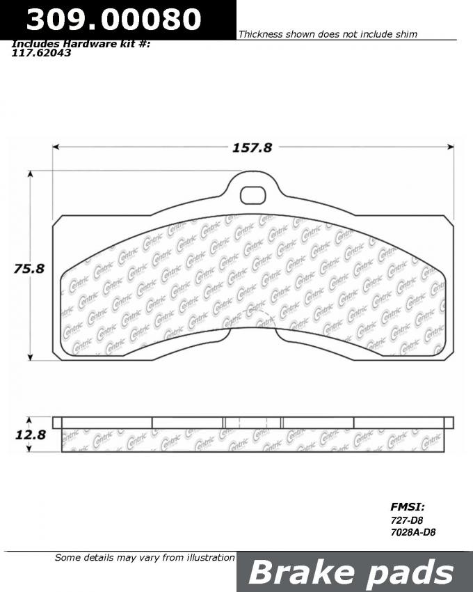 Stop Tech / Power Slot 309.00080, Brake Pad, Street Performance, FMSI Number D8, Para-Aramid Composite, Set Of 4