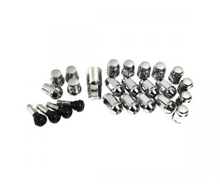 Corvette Chrome Wheel Lugnut, Locks, & Valve Stem Kit, 1984-2013