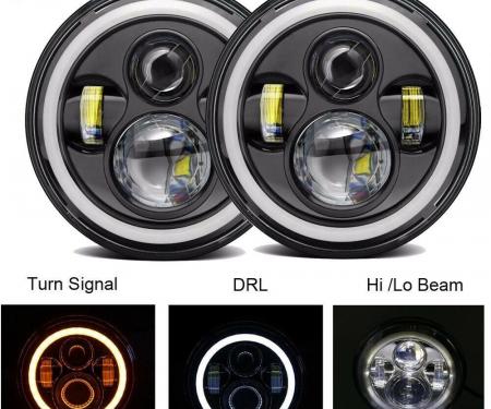 Redline Restomotive 7 Inch Round LED with Halo Daytime Running Lamp and Turn Signals