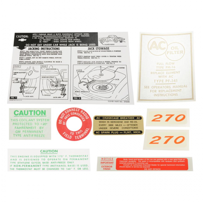 Corvette Decal Set, 270HP 8 Piece, 1961