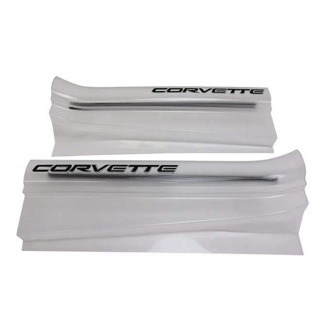 Corvette Sill Ease Protectors, Clear, With Black Letters, 1997-2004