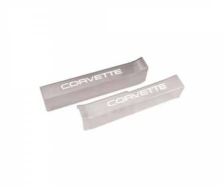 Corvette Sill Ease Protectors, Clear, With White Letters, 1990-1996