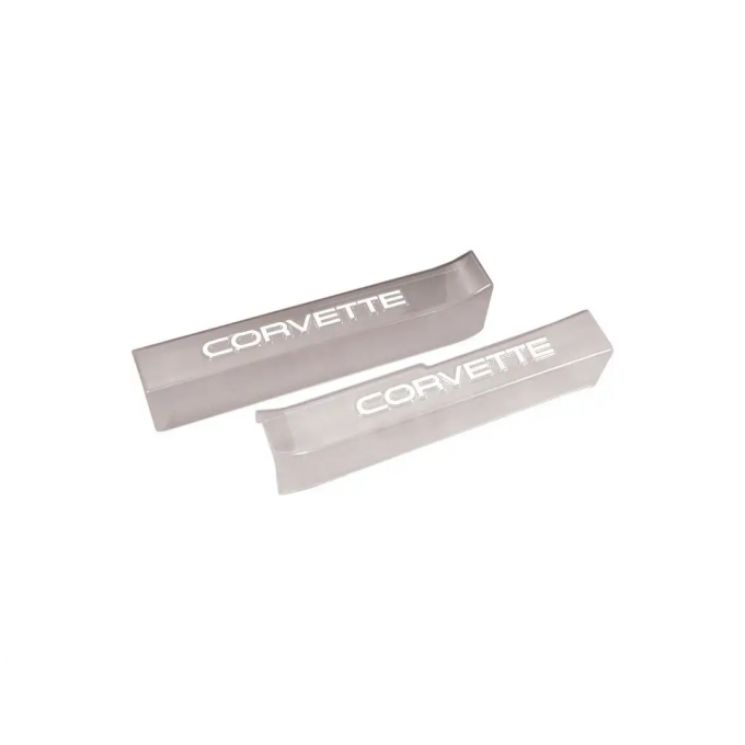 Corvette Sill Ease Protectors, Clear, With White Letters, 1990-1996