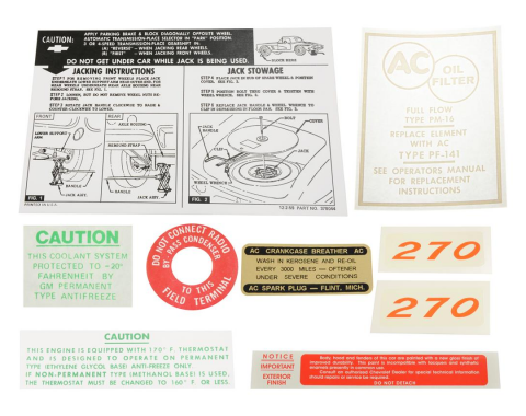 Corvette Decal Set, 270HP 8 Piece, 1961