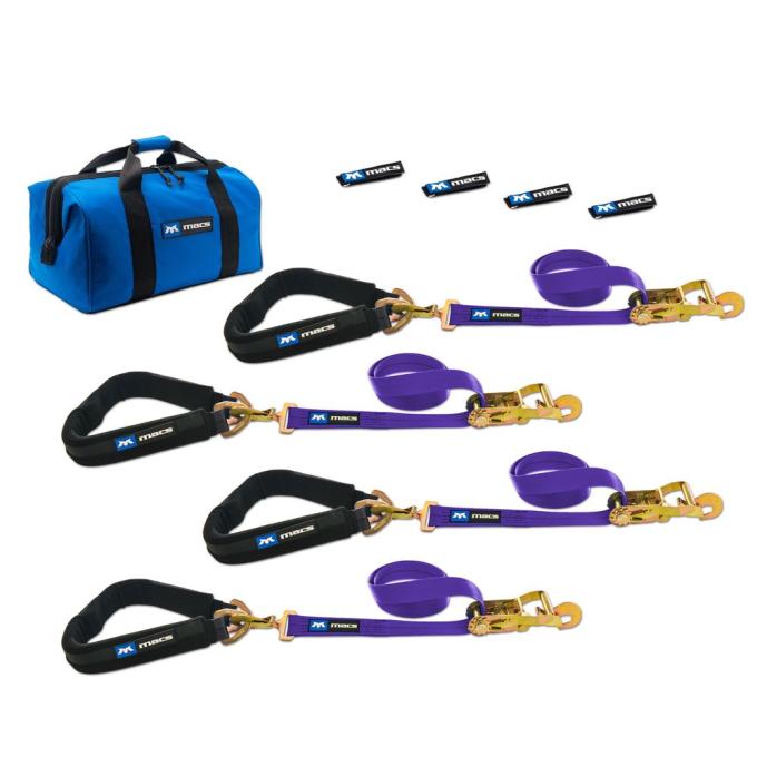 Race Ramps 2 x 8 Pro Pack Premium Tie-Down Strap Kit with 24 Axle Strap, Sewn Fixed Ends - Purple 516608