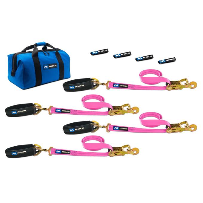 Race Ramps 2 x 6 Pro Pack Premium Tie-Down Strap Kit with 24 Axle Strap, Direct Hook Ends - Pink 519616