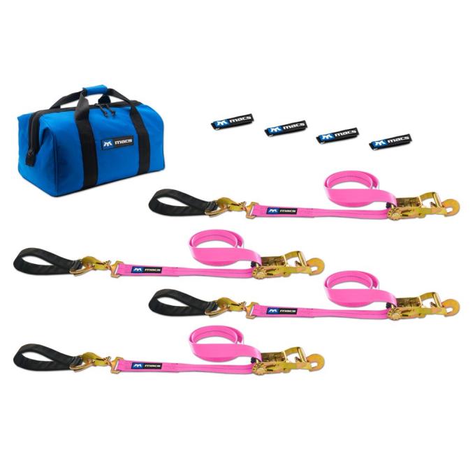 Race Ramps 2 x 6 Ultra Pack Tie-Down Straps with Detachable Axle Straps, Direct Hook Ends - Pink 519216