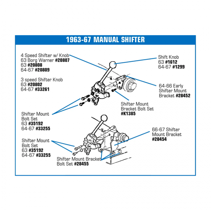 Corvette Shifter, 3Spd with Knob, 1964-1967