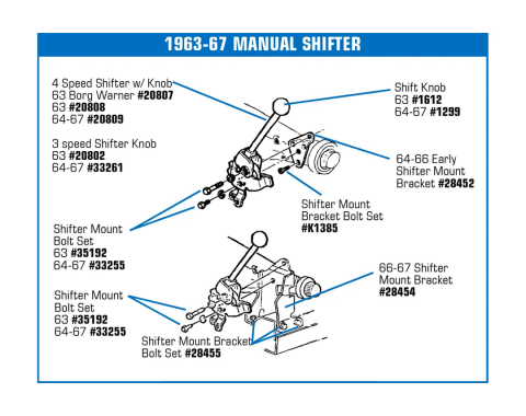 Corvette Shifter, 3Spd with Knob, 1964-1967