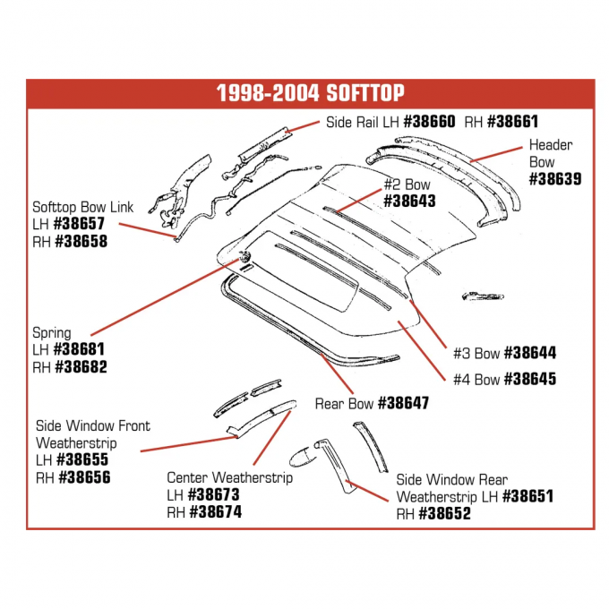 Corvette Convertible Top Bow Link, Left, 1998-2000