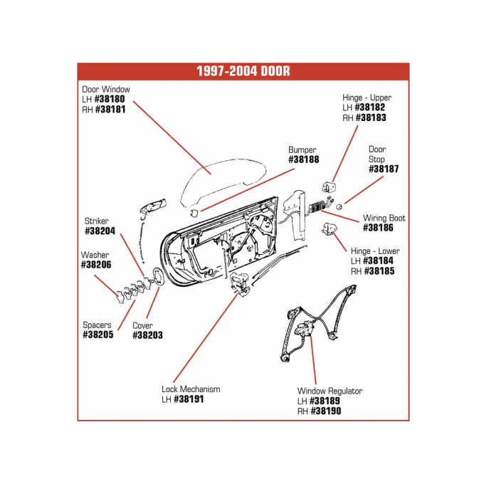 Corvette Door Window, Right, 1997-2004