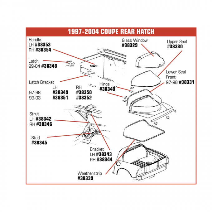 Corvette Hatch Glass Latch, 2 Required, 1999-2004