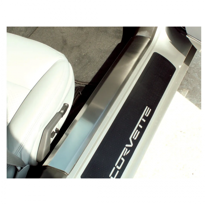 Corvette Sill Covers, Inner, Brushed Stainless Steel, 2005-2013