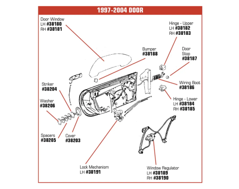 Corvette Door Window, Right, 1997-2004