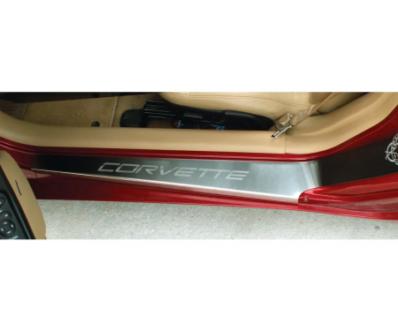 Corvette Sill Covers - Outer - Brshd with Logo, 1997-2004