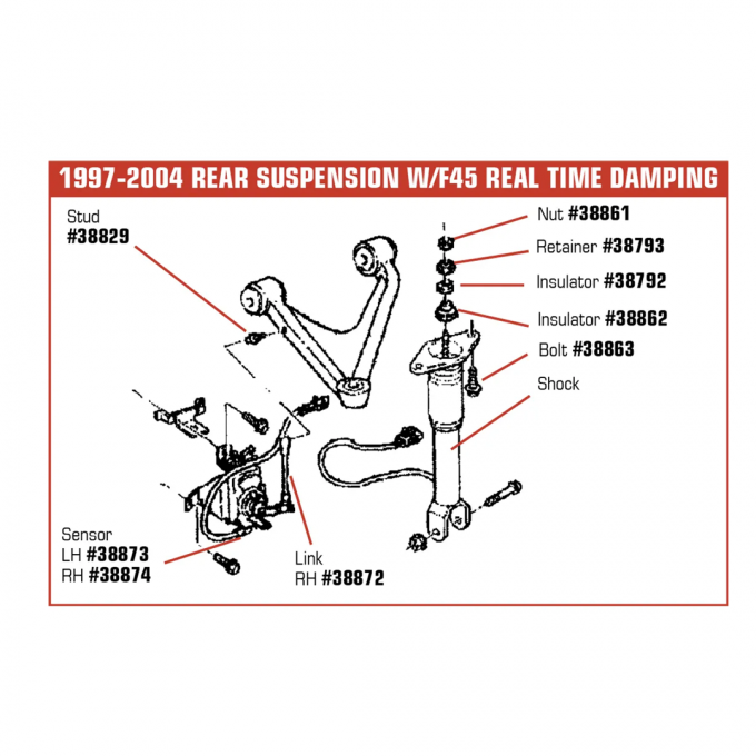 Corvette Position Sensor, Rear Right with F45, 1997-2004