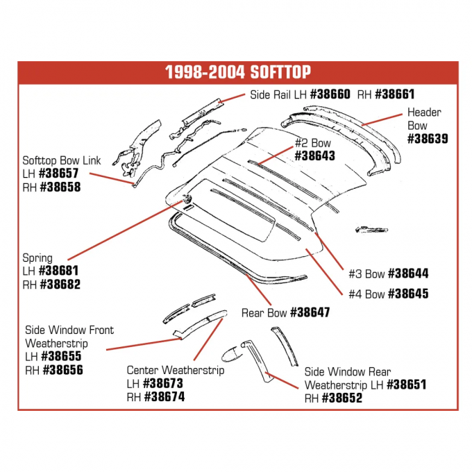 Corvette Convertible Top Bow, #2 or #3, 1998-2004