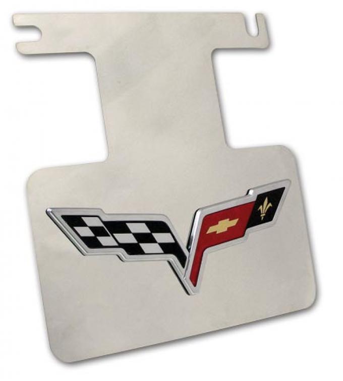 Corvette Exhaust Plate, Stainless Steel with 3D C6 Emblem, 2005-2013