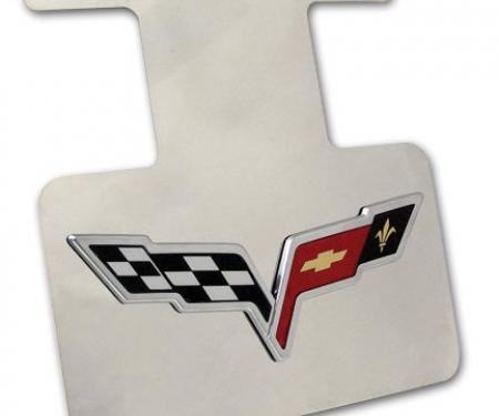 Corvette Exhaust Plate, Stainless Steel with 3D C6 Emblem, 2005-2013