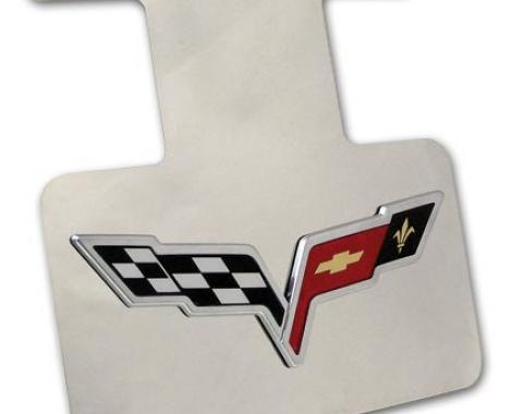 Corvette Exhaust Plate, Stainless Steel with 3D C6 Emblem, 2005-2013