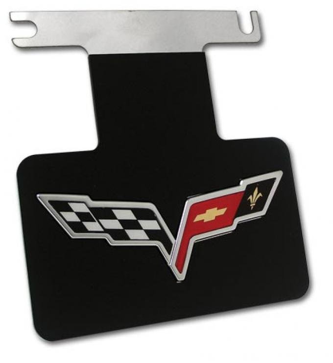 Corvette Exhaust Plate, Stainless Steel & Black with C6 Emblem, 2005-2013