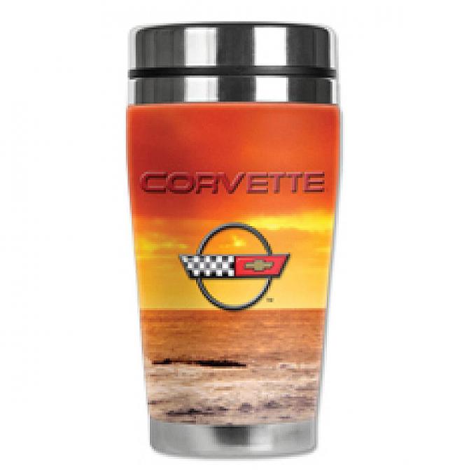 Corvette Mugzie® brand Travel Mug - Corvette Sunset C4 Logo