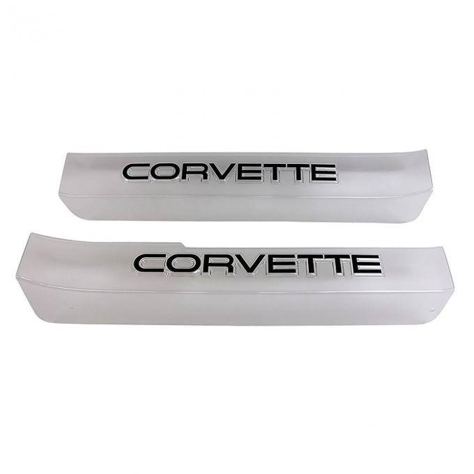 Corvette Sill Ease Protectors, Clear, With Black Letters, 1984-1987