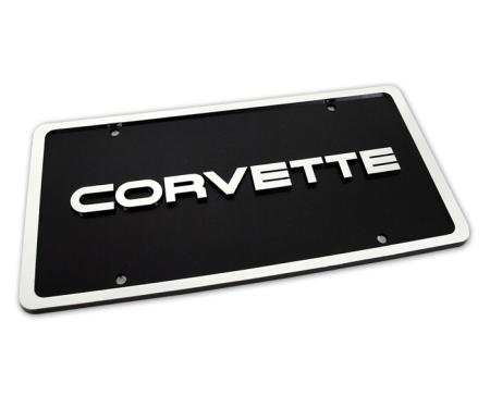 Corvette License Plate, Corvette Black & Silver with Border, 1984-1996