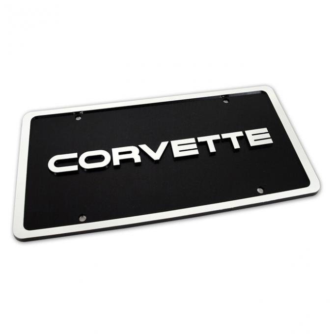 Corvette License Plate, Corvette Black & Silver with Border, 1984-1996