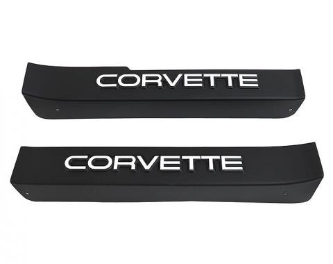 Corvette Sill Ease Protectors, Black, With White Letters, 1984-1987