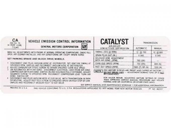 77 Emission Decal - L82 (CA)