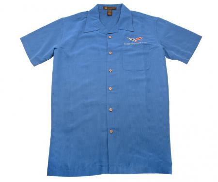 Camp Shirt - Men's Blue Textured Camp With C6 Embroidered Logo