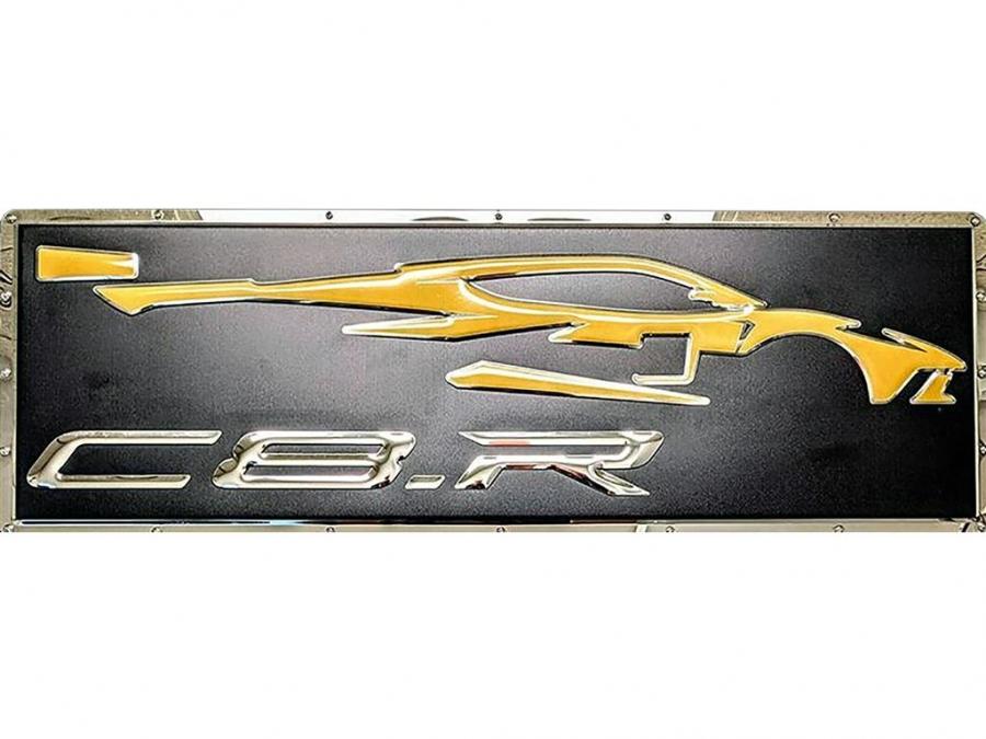 C8R Corvette Racing Emblem Chrome Domz Metal Sign Motor City Vettes