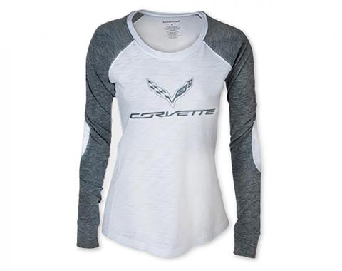 Corvette Ladies Long Sleeve Patch White / Gray Shirt