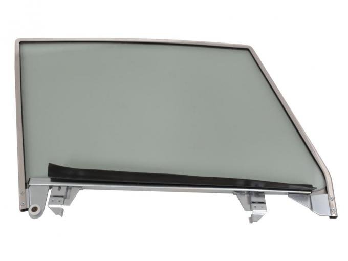 56-62 Left Side Door Glass Assembly With Frame - Green Tinted Glass