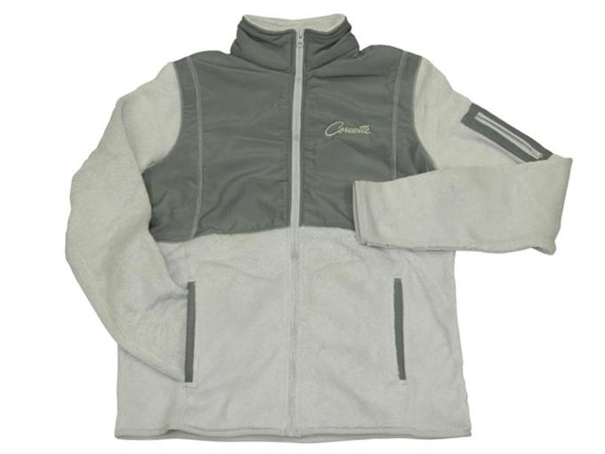 Jacket Womens Gray Furry Fleece With Corvette Script