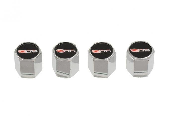 Valve Stem Caps With C6 Z06 Logo - Chrome - Set of 4