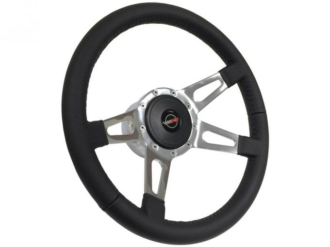 84-89 Black Leather 4 Spoke Steering Wheel w/ Horn Button and Hub
