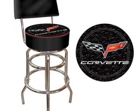 Counter Stool - Black With Back Rest And C6 Logo