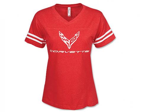 Corvette Ladies Red Football Jersey T-Shirt