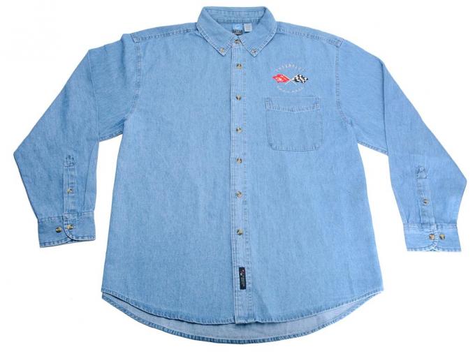 Men's Long Sleeve Denim Shirt With Choice of Embroidered Emblem