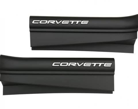97-04 Door Sill Protection Covers - Black Acrylic With White Script