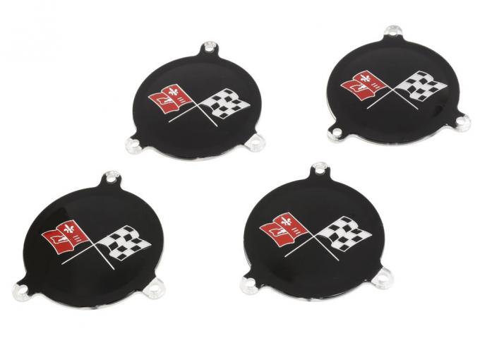 65-66 Hubcap Spinner Emblem - Black Upper Left - Set of 4