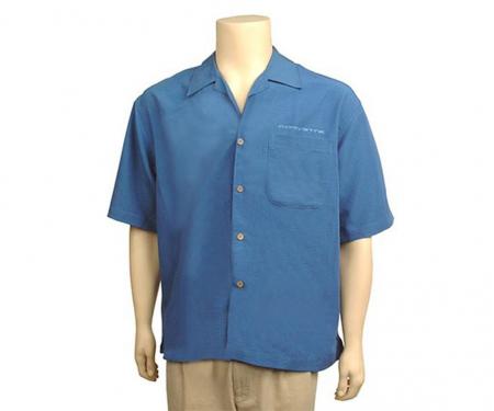 Shirt Blue Cubavera Camp Embroidered Script