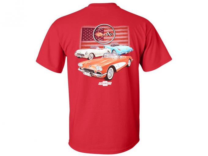 C1 Cars And American Flag Red T-Shirt