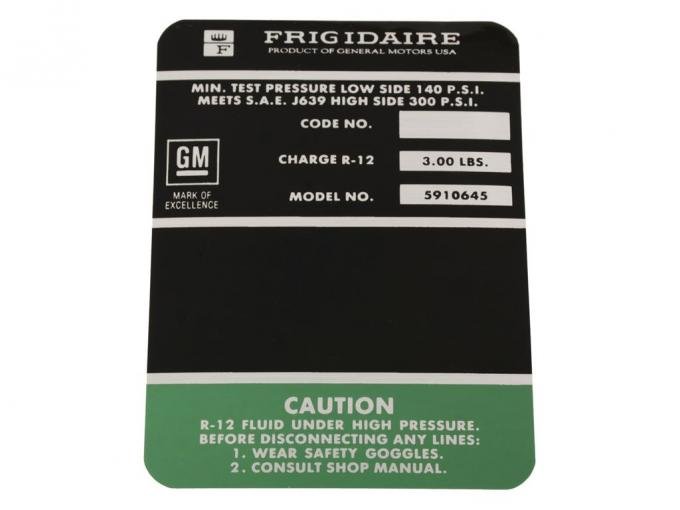 68 Air Conditioning Compressor Decal - Frigidaire Foil