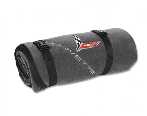 Fleece Blanket -Charcoal with Corvette Embroidered Emblem