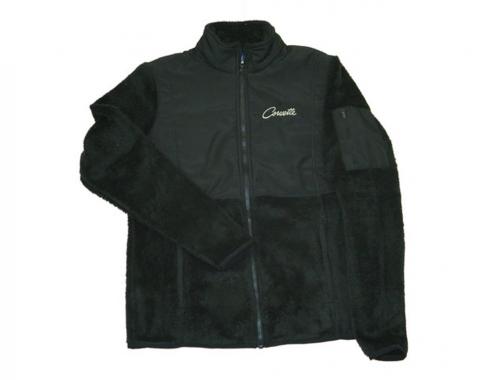 Jacket Womens Black Furry Fleece With Corvette Script