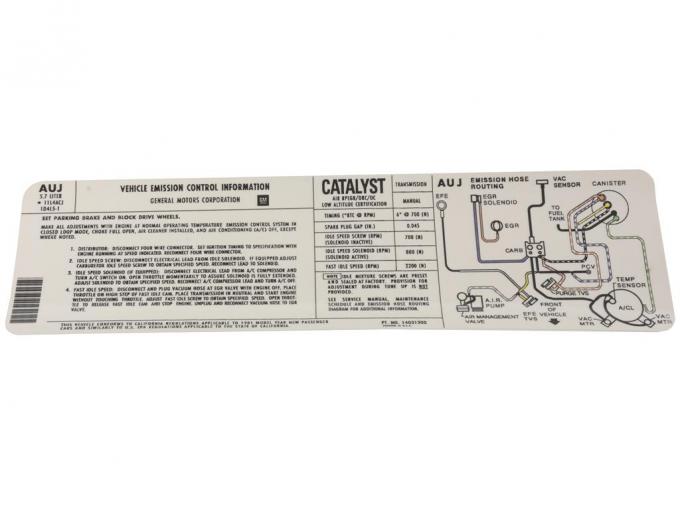 81 Emission Decal - Manual Transmission California (AUJ)