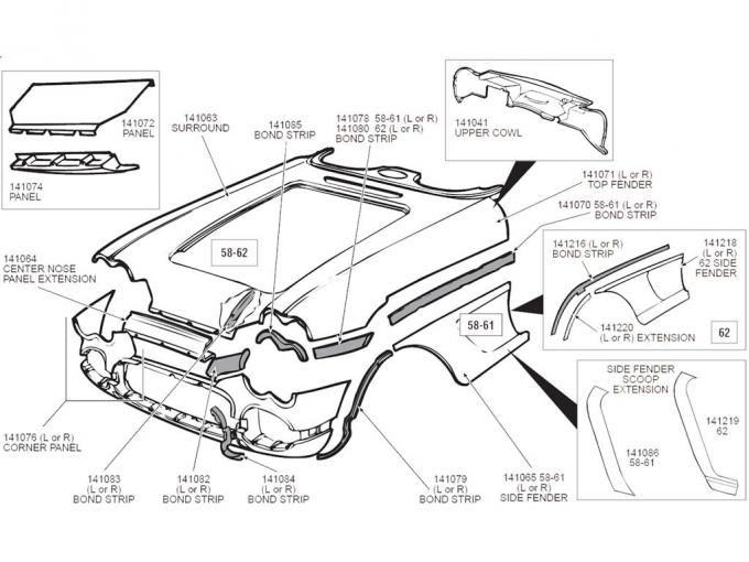 58-62 Nose Body Panel Extension - Center Nose Panel